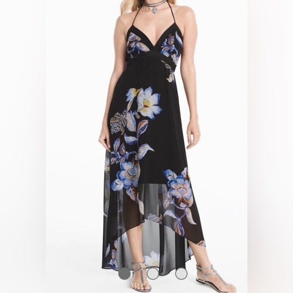 White House Black Market Dresses & Skirts - White House Black Market Black Floral Halter Maxi Dress Size 6P